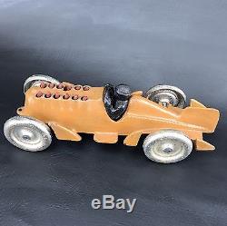 10 CAST IRON TOY HUBLEY ORANGE RACER RACE CAR MOViNG PARTS FLAMiNG PiSTONS