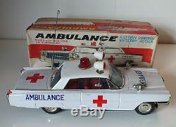 11 Vintage Japan tin toy Car Battery ICHIKO Ambulance with Org. Box