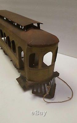 1914 HUGE Schieble CORCOR TROLLEY STREET CAR Tin Train Original Hill Climber Toy
