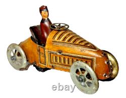 1919 G&K CYCLECAR TIN WINDUP CAR TINPLATE RACE CAR TOY RACER with DRIVER GERMANY