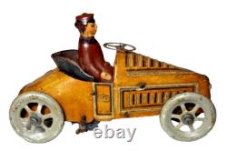1919 G&K CYCLECAR TIN WINDUP CAR TINPLATE RACE CAR TOY RACER with DRIVER GERMANY