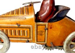 1919 G&K CYCLECAR TIN WINDUP CAR TINPLATE RACE CAR TOY RACER with DRIVER GERMANY