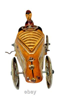 1919 G&K CYCLECAR TIN WINDUP CAR TINPLATE RACE CAR TOY RACER with DRIVER GERMANY