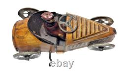 1919 G&K CYCLECAR TIN WINDUP CAR TINPLATE RACE CAR TOY RACER with DRIVER GERMANY