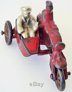 1920's Original Hubley Cop Cast Iron Motorcycle/side Car/orig Passenger 4