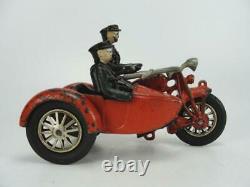 1920's HUBLEY CAST IRON LARGE POLICE INDIAN MOTORCYCLE With SIDE CAR TOY ORIGINAL