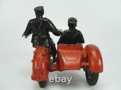 1920's HUBLEY CAST IRON LARGE POLICE INDIAN MOTORCYCLE With SIDE CAR TOY ORIGINAL
