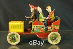 1920's Hans Eberl Comical Clown Ta-ra-ra-bumm German Tin Wind Up Car Original