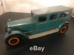 1920's Large Pressed Steel Schieble Sedan Toy Car with Tin Litho Balloon Wheels