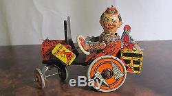 1920's Louis Marx Whoopee Tin Litho Wind Up Crazy Car Yale Purdue Toy Works NICE
