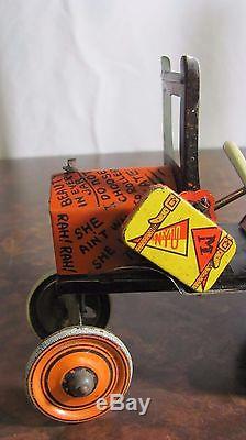 1920's Louis Marx Whoopee Tin Litho Wind Up Crazy Car Yale Purdue Toy Works NICE