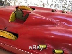 1920s Buffalo Toy Co, Tin Litho lever Pull Windup Red Streak Race Car 21 long
