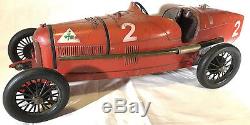 1920s CIJ ALFA ROMEO P2 Racer French Tin Steel Clockwork Windup Toy Race Car