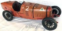 1920s CIJ ALFA ROMEO P2 Racer French Tin Steel Clockwork Windup Toy Race Car