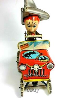 1930 Rodeo Joemade By Unique Art Crazy Car Tin Windup Toy As Is Condition