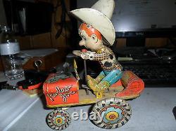 1930 Rodeo Joemade By Unique Art Crazy Car Wind Up Tin Litho Good Condition