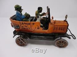 1930'S LOUIS MARX AMOS N ANDY FRESH AIR TIN WIND UP TAXI CAR JALOPY TOY withBOX