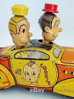 1930's Marx Blondie's Jalopy Tin Litho Wind Up Toy Car Fwd/reverse 16 1/4 Large