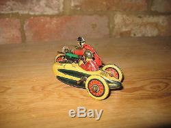 1930 SFA MILITARY MOTORCYCLE SIDE CAR motorrad tin clockwork toy tinplate FRANCE