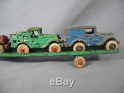 1930's Arcade Cast Iron Austin 14 Car Carrier with Rubber Tires Fine Condition