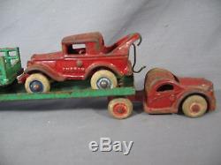 1930's Arcade Cast Iron Austin 14 Car Carrier with Rubber Tires Fine Condition