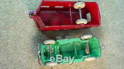 1930's Arcade Cast Iron Coupe Car+The Covered Wagon camping Trailer