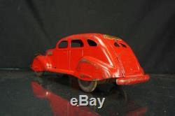 1930's Marx Mystery Car Lincoln Zephyr Pressed Steel Push Down Wind Up Toy