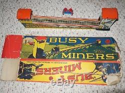 1930's Marx Tin Wind-up BUSY MINERS Tin Litho Coal Mine Ramp & Car! C9 Orig Box