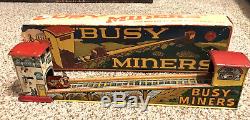 1930's Marx Tin Wind-up BUSY MINERS Tin Litho Coal Mine Ramp, Car & Original Box