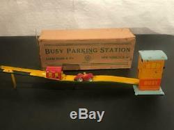 1930's Marx Tin Windup Toy Busy Parking Station with Car & Original Box