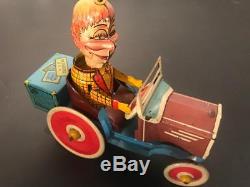 1930's Marx Tin Windup Toy Mortimer Snerd in Crazy Car Charlie McCarthy
