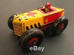 1930's Marx Tin Windup Toy No. 4 Balloon Tire Midget Race Car with Driver