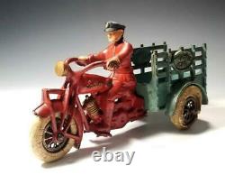 1930's ORIGINAL 9 Cast Iron HUBLEY INDIAN MOTORCYCLE TRAFFIC CAR SWIVEL HEAD
