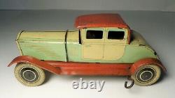 1930's TIN LITHO TOY CAR WELLS WIND UP VINTAGE COUPE TINPLATE
