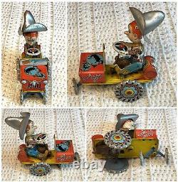 1930's Unique Art Mfg Co. Rodeo Joe, Tin Windup, Crazy Car Vintage Toy SEE Video