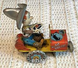 1930's Unique Art Mfg Co. Rodeo Joe, Tin Windup, Crazy Car Vintage Toy SEE Video