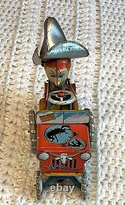 1930's Unique Art Mfg Co. Rodeo Joe, Tin Windup, Crazy Car Vintage Toy SEE Video