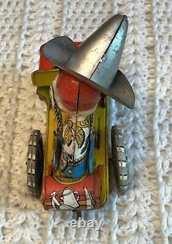 1930's Unique Art Mfg Co. Rodeo Joe, Tin Windup, Crazy Car Vintage Toy SEE Video