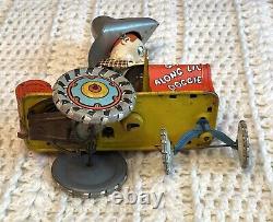 1930's Unique Art Mfg Co. Rodeo Joe, Tin Windup, Crazy Car Vintage Toy SEE Video