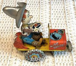 1930's Unique Art Mfg Co. Rodeo Joe, Tin Windup, Crazy Car Vintage Toy SEE Video