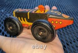 1930s MARX TIN LITHO #3 MIDGET RACER RACING CAR With DRIVER, BLACK, RED & YELLOW
