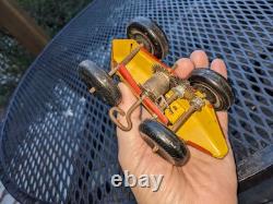 1930s MARX TIN LITHO #3 MIDGET RACER RACING CAR With DRIVER, BLACK, RED & YELLOW