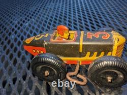 1930s MARX TIN LITHO #3 MIDGET RACER RACING CAR With DRIVER, BLACK, RED & YELLOW