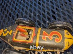 1930s MARX TIN LITHO #3 MIDGET RACER RACING CAR With DRIVER, BLACK, RED & YELLOW
