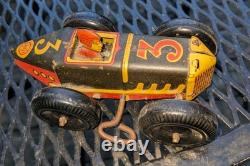 1930s MARX TIN LITHO #3 MIDGET RACER RACING CAR With DRIVER, BLACK, RED & YELLOW