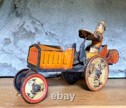 1930s Marx Whoopee Car Tin Litho Windup Crazy Car Cowboy Driver Cow Wheels