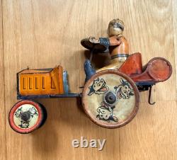 1930s Marx Whoopee Car Tin Litho Windup Crazy Car Cowboy Driver Cow Wheels