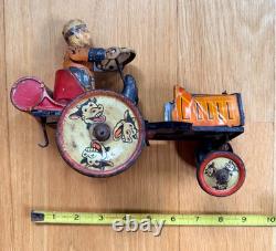 1930s Marx Whoopee Car Tin Litho Windup Crazy Car Cowboy Driver Cow Wheels
