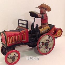 1930s Whoopee Cowboy Crazy Car Marx Tin Wind Up Toy Vintage