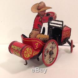 1930s Whoopee Cowboy Crazy Car Marx Tin Wind Up Toy Vintage